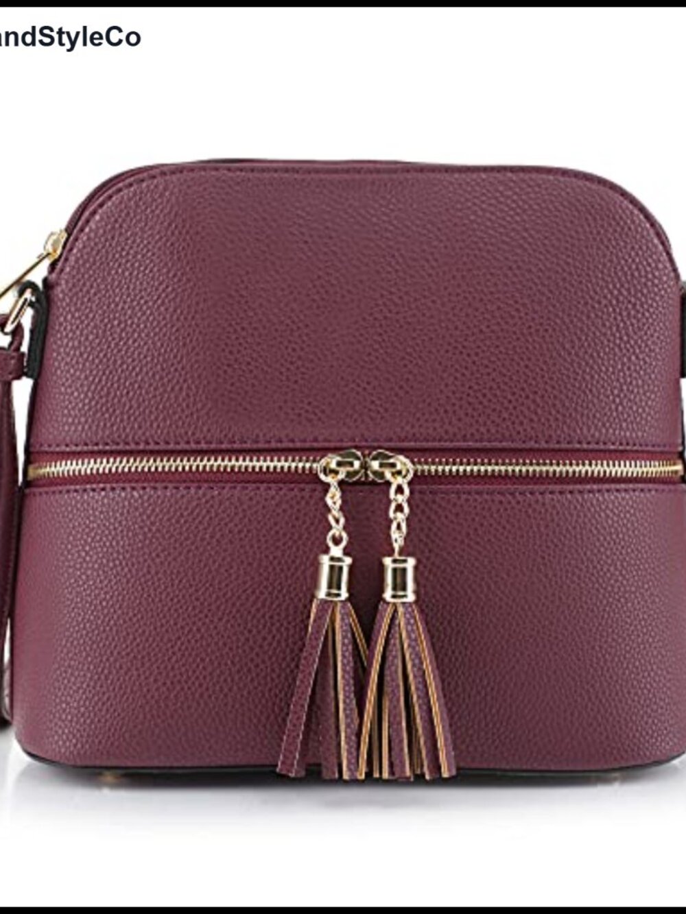 Vegan PU Leather Dome Crossbody Bag with Tassel and Adjustable Strap